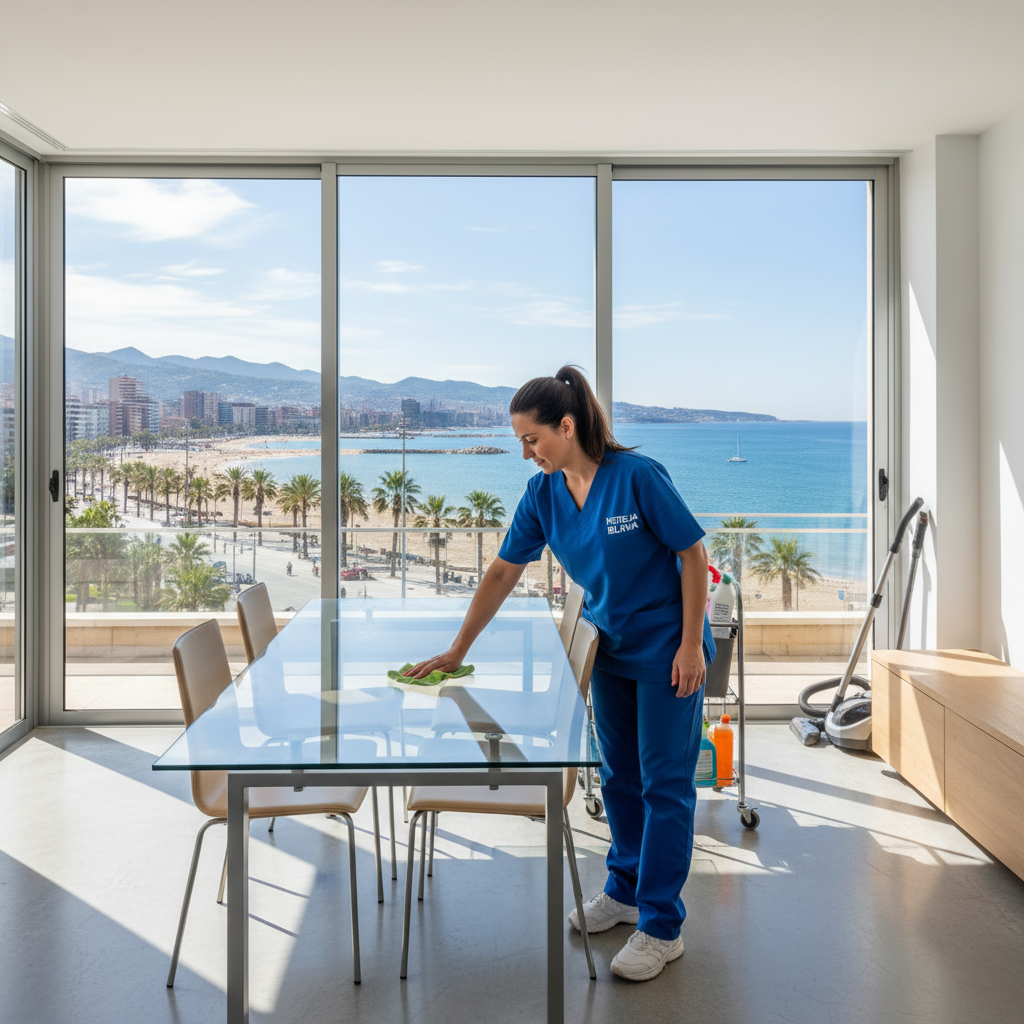 Técnico de Mansonet realizando limpieza de tapicería a domicilio en un piso de Badalona