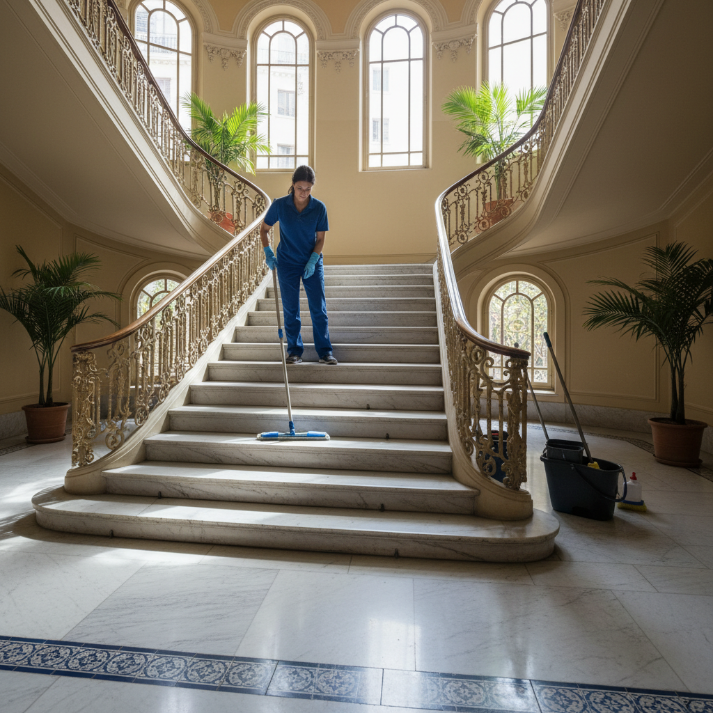 Limpieza profesional de escaleras en comunidad de vecinos Barcelona