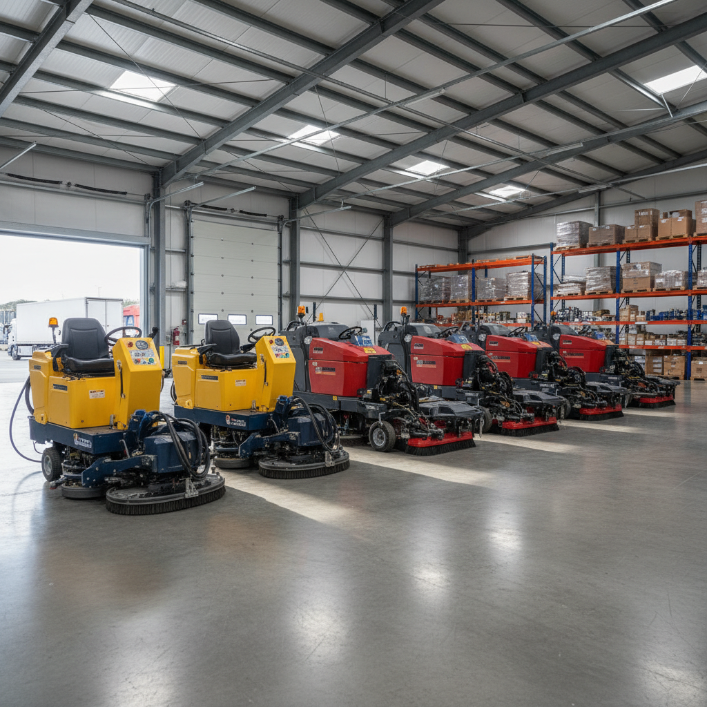 Flota de maquinaria industrial de limpieza profesional en almacen de Mansonet