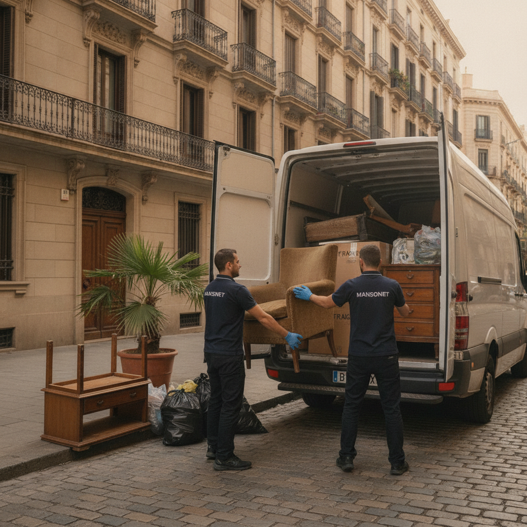 Equipo de Mansonet recogiendo muebles y enseres voluminosos a domicilio en Barcelona