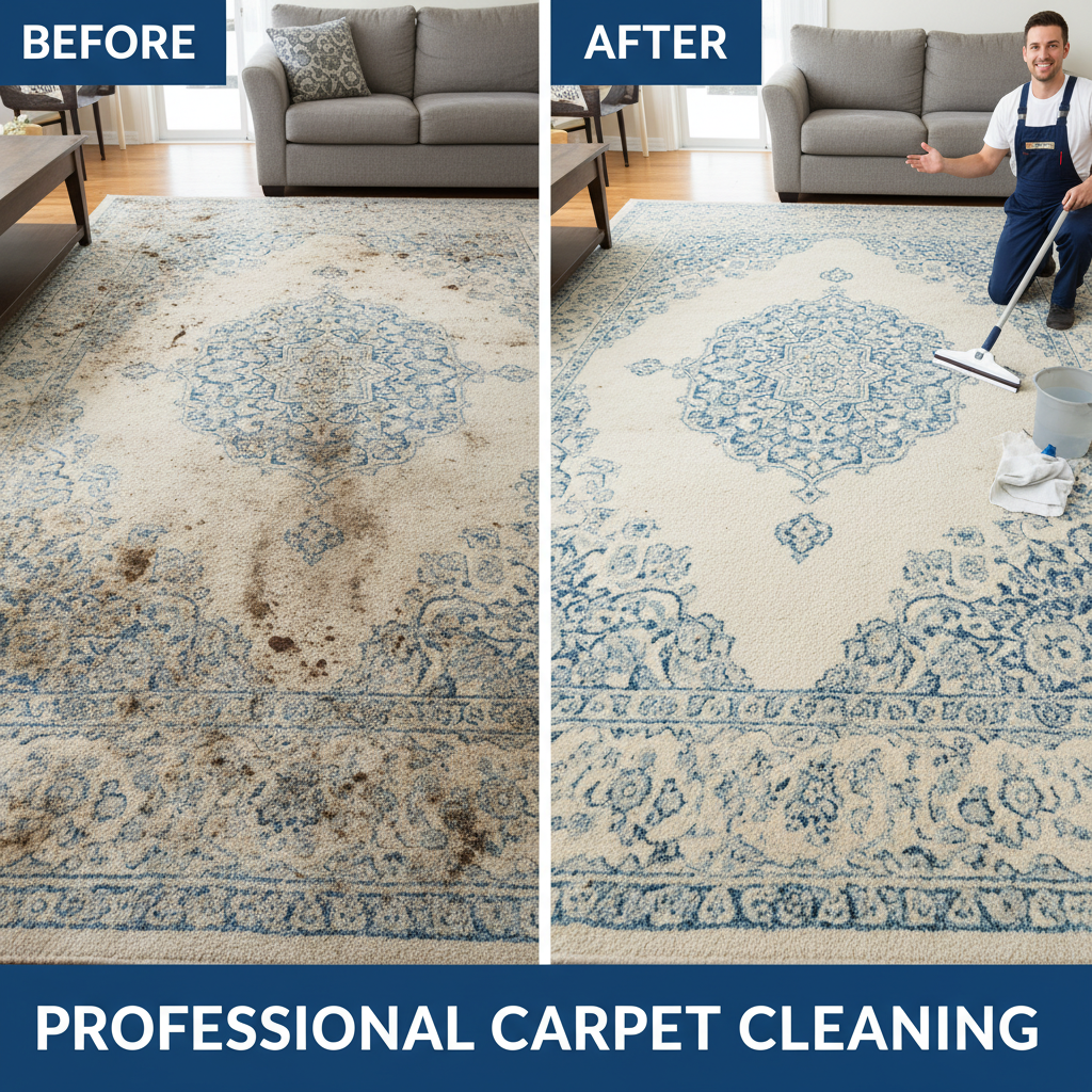 Profesional de Mansonet limpiando alfombra de pelo largo a domicilio en Barcelona