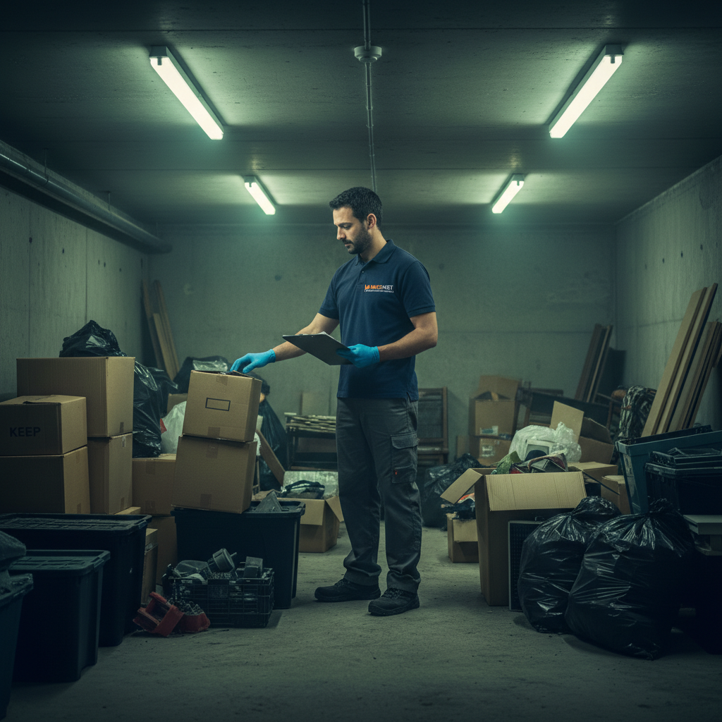 Trabajador de Mansonet organizando vaciado de trastero en Barcelona